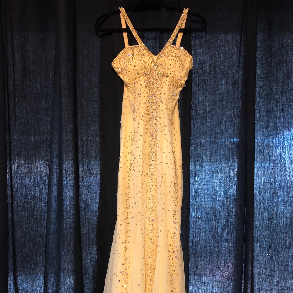 Beaded yellow prom dress
